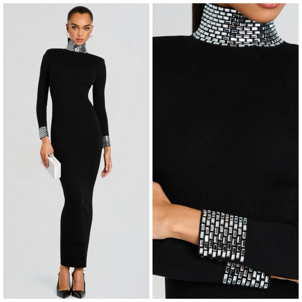NWT $698 Retrofete Monroe Embellished Knit long Sleeve Beaded Dress Small